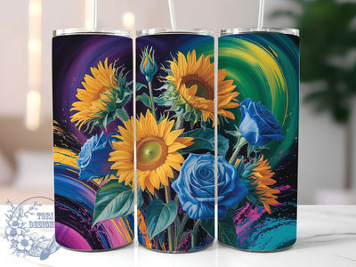 Glitter Cheetah Sunflower Tumbler, Glitter Floral Tumbler, Girly Sunflower Wrap, Bold Cheetah Wrap, Sparkling Floral Wrap, Sublimation Design, Trendy Gift Idea Sublimation ToriDesigns 