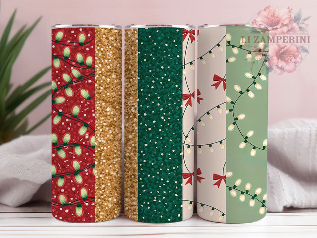 Glitter Christmas Lights Tumbler, Red Green Holiday Wrap, Glitter Christmas Sublimation, 20oz Festive Tumbler, Sparkly Holiday Art, Seasonal Lights Mug, Whimsical Christmas Cup Sublimation Li Zamperini 