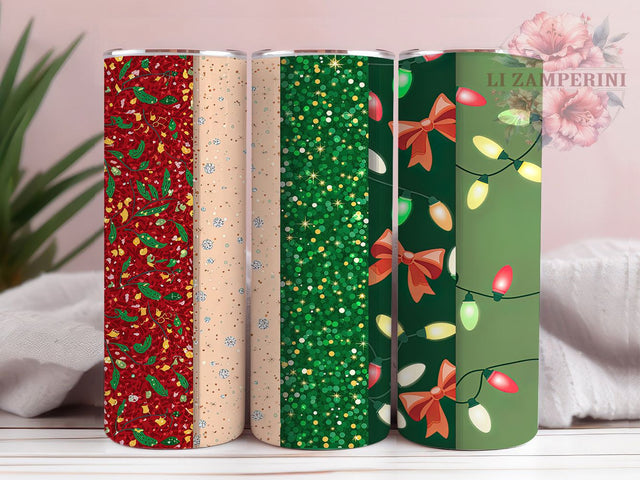 Glitter Christmas Lights Tumbler, Red Green Holiday Wrap, Glitter Christmas Sublimation, 20oz Festive Tumbler, Sparkly Holiday Art, Seasonal Lights Mug, Whimsical Christmas Cup Sublimation Li Zamperini 