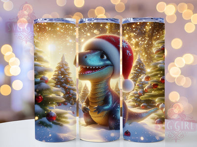 Glitter Christmas T-Rex Tumbler, Glitter T-Rex, Dinosaur Wrap, Holiday Tumbler, Festive Pattern, 20oz Tumbler, Sublimation Print Sublimation SvggirlplusArt 