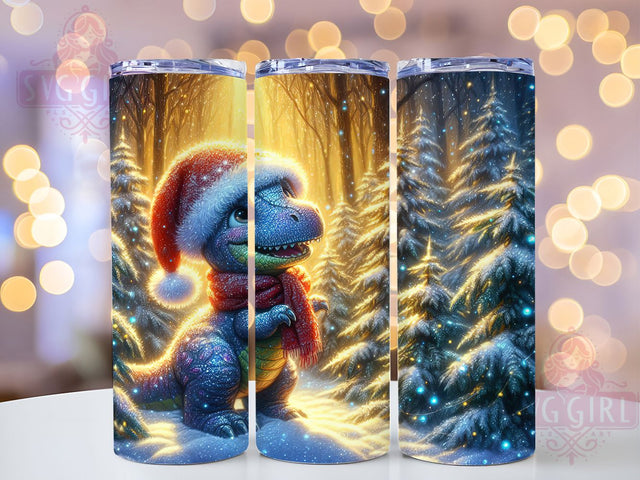 Glitter Christmas T-Rex Tumbler, Glitter T-Rex, Dinosaur Wrap, Holiday Tumbler, Festive Pattern, 20oz Tumbler, Sublimation Print Sublimation SvggirlplusArt 