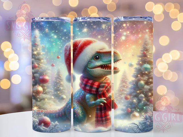 Glitter Christmas T-Rex Tumbler, Glitter T-Rex, Dinosaur Wrap, Holiday Tumbler, Festive Pattern, 20oz Tumbler, Sublimation Print Sublimation SvggirlplusArt 