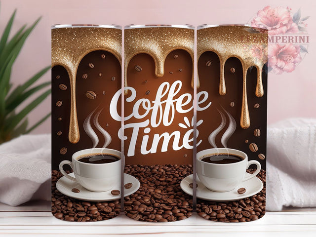 Glitter Coffee Time Tumbler, Glitter Coffee Wrap, Sparkly Coffee Sublimation Design, Caffeine Lover Cup, 20Oz Skinny Tumbler Wrap, Shiny Coffee Mug, Glam Coffee Design Sublimation Li Zamperini 