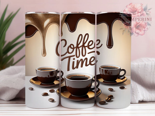 Glitter Coffee Time Tumbler, Glitter Coffee Wrap, Sparkly Coffee Sublimation Design, Caffeine Lover Cup, 20Oz Skinny Tumbler Wrap, Shiny Coffee Mug, Glam Coffee Design Sublimation Li Zamperini 