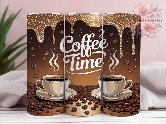 Glitter Coffee Time Tumbler, Glitter Coffee Wrap, Sparkly Coffee Sublimation Design, Caffeine Lover Cup, 20Oz Skinny Tumbler Wrap, Shiny Coffee Mug, Glam Coffee Design Sublimation Li Zamperini 