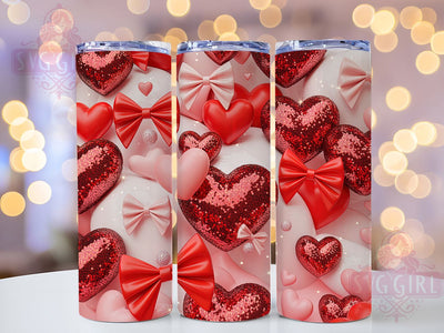 Glitter Coquette Heart Tumbler, Valentine Theme, Coquette Heart, Romantic Design, Pink Glow, 20Oz Tumbler, Sublimation Wrap Sublimation SvggirlplusArt 