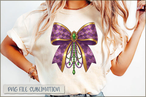 Glitter Coquette Mardi Gras Bow PNG Sublimation Shetara Begum 