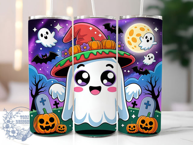 Glitter Cute Ghost Halloween Tumbler, Halloween Glitter Cup, Pumpkin Bat Wrap, 20Oz Sublimation Design, Spooky Ghost Mug, Autumn Halloween Drinkware, Glitter Halloween Tumbler Sublimation ToriDesigns 