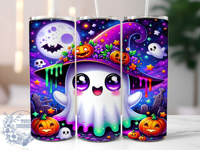 Glitter Cute Ghost Halloween Tumbler, Halloween Glitter Cup, Pumpkin Bat Wrap, 20Oz Sublimation Design, Spooky Ghost Mug, Autumn Halloween Drinkware, Glitter Halloween Tumbler Sublimation ToriDesigns 
