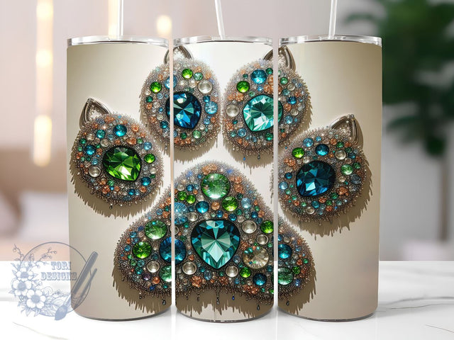 Glitter Dog Paw 20oz Skinny Tumbler, Dog Lover Tumbler Png, Straight & Tapered Tumbler Wrap, Instant Digital Download Sublimation ToriDesigns 