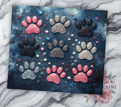 Glitter Dog Paw 20oz Tumbler Wrap PNG, Dog Lovers Tumbler Png, Straight & Tapered Tumbler Wrap, Instant Digital Download Sublimation Li Zamperini 