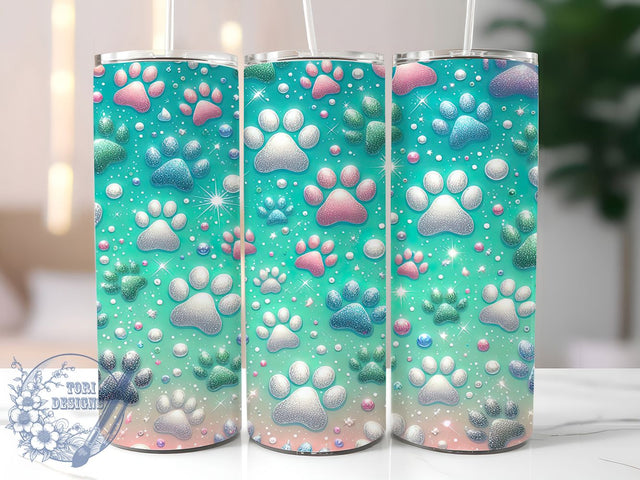 Glitter Dog Paw Tumbler Wrap, Blue Glitter Tumbler, Sequin Tumbler Design, 20oz Sublimation Wrap, Dog Lover Tumbler, Glitter Paw Print Wrap, Cute Dog Cup Design Sublimation ToriDesigns 