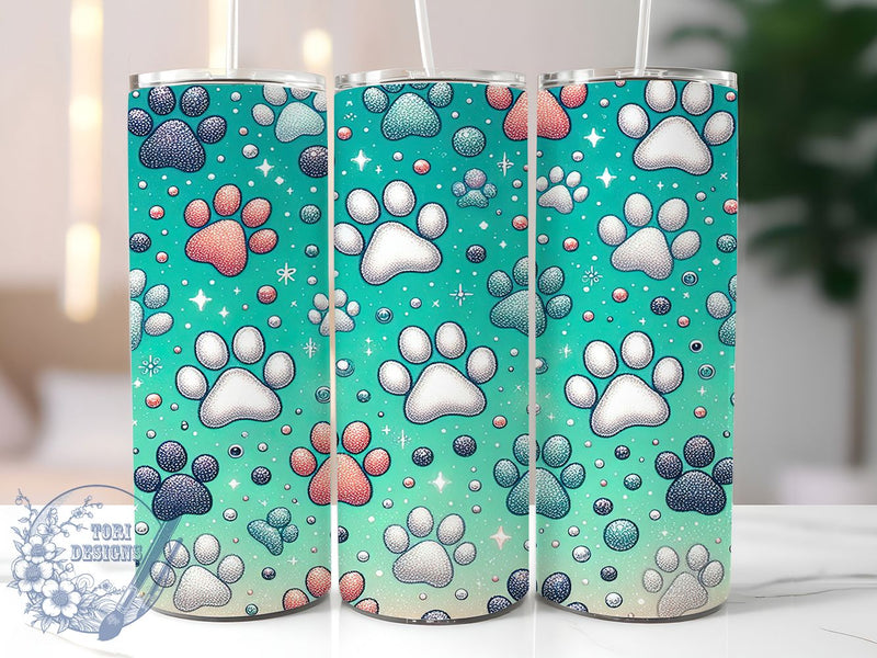 Glitter Dog Paw Tumbler Wrap, Blue Glitter Tumbler, Sequin Tumbler Design, 20oz Sublimation Wrap, Dog Lover Tumbler, Glitter Paw Print Wrap, Cute Dog Cup Design Sublimation ToriDesigns 