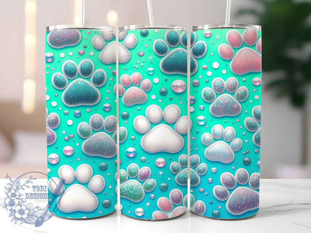 Glitter Dog Paw Tumbler Wrap, Blue Glitter Tumbler, Sequin Tumbler Design, 20oz Sublimation Wrap, Dog Lover Tumbler, Glitter Paw Print Wrap, Cute Dog Cup Design Sublimation ToriDesigns 