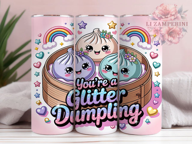 Glitter Dumpling Joy 20oz Tumbler, Glitter Dumpling, Food Art, Joyful Design, Whimsical Charm, Cute Motif, Skinny Tumbler, Sublimation PNG Sublimation Li Zamperini 