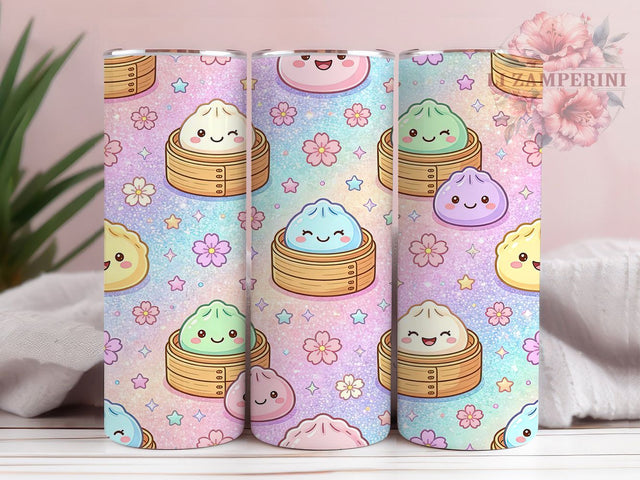 Glitter Dumpling Kawaii Bao 20oz Tumbler, Kawaii Food, Bao Bun, Chibi Faces, Bamboo Steamer, Skinny Tumbler, Sublimation PNG Sublimation Li Zamperini 