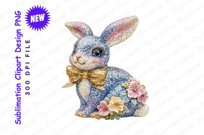 Glitter Easter Bunny With Flowers Clipart Png Sublimation Regulrcrative 