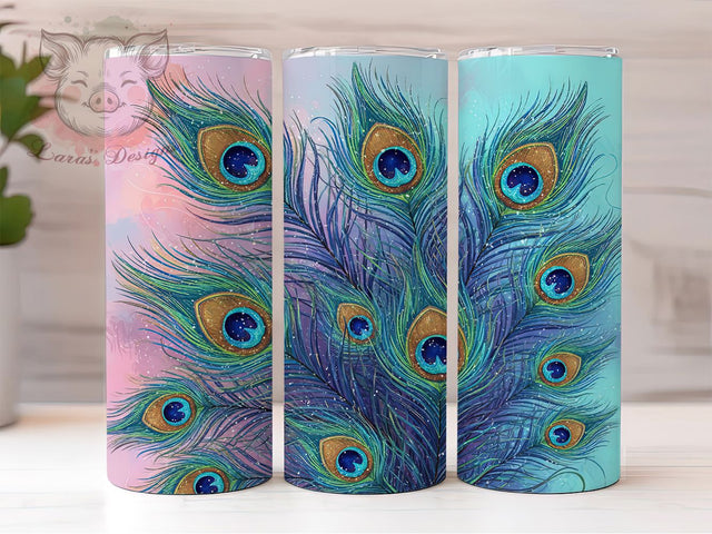 Glitter Feather Peacock Tumbler, Feather Peacock Sublimation Design, Sparkling Peacock Art, 20oz Glitter Tumbler, Whimsical Feather Mug, Shiny Peacock Cup, Elegant Glitter Wrap Sublimation Lara' s Designs 