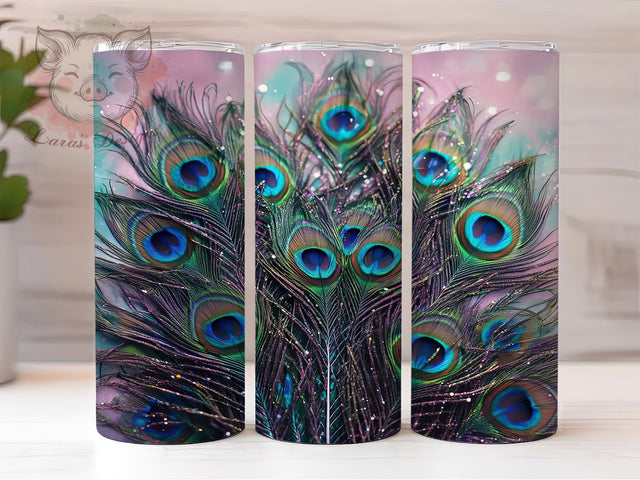 Glitter Feather Peacock Tumbler, Feather Peacock Sublimation Design, Sparkling Peacock Art, 20oz Glitter Tumbler, Whimsical Feather Mug, Shiny Peacock Cup, Elegant Glitter Wrap Sublimation Lara' s Designs 