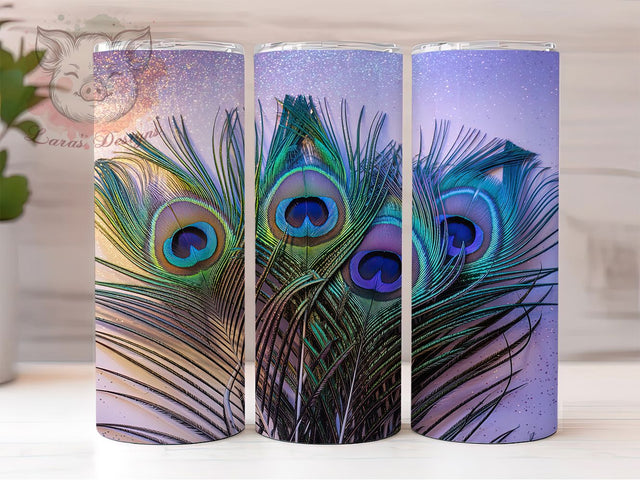 Glitter Feather Peacock Tumbler, Feather Peacock Sublimation Design, Sparkling Peacock Art, 20oz Glitter Tumbler, Whimsical Feather Mug, Shiny Peacock Cup, Elegant Glitter Wrap Sublimation Lara' s Designs 