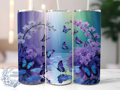 Glitter Floral Butterfly Tumbler, Glitter Design, Nature Theme, Elegant Style, Vibrant Pattern, 20Oz Tumbler, Sublimation Wrap Sublimation ToriDesigns 