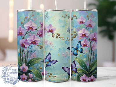 Glitter Floral Butterfly Tumbler, Glitter Design, Nature Theme, Elegant Style, Vibrant Pattern, 20Oz Tumbler, Sublimation Wrap Sublimation ToriDesigns 
