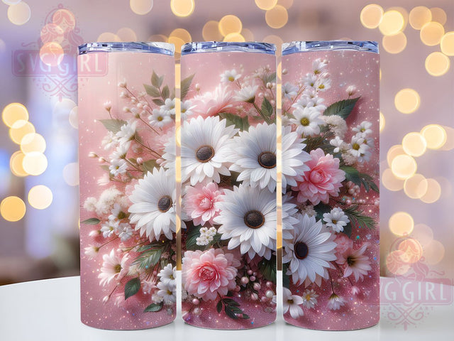 Glitter Floral Daisy Tumbler, Seamless Flower Tumbler, Pink Glitter 20oz Wrap, Sublimation Design, Glitter Lover Gift, Whimsical Daisy Wrap, Elegant Floral Tumbler Sublimation SvggirlplusArt 