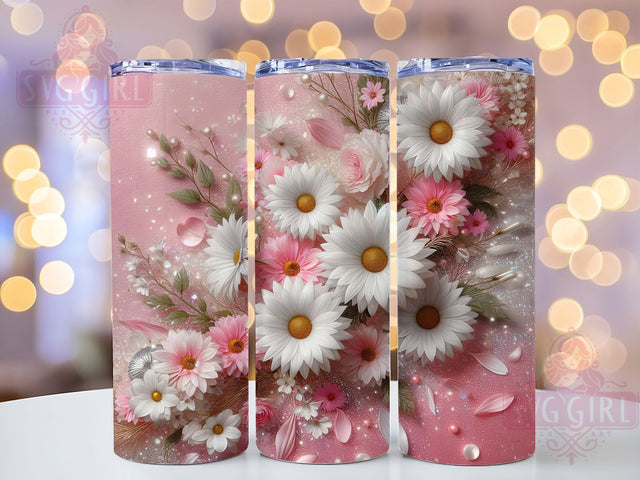 Glitter Floral Daisy Tumbler, Seamless Flower Tumbler, Pink Glitter 20oz Wrap, Sublimation Design, Glitter Lover Gift, Whimsical Daisy Wrap, Elegant Floral Tumbler Sublimation SvggirlplusArt 