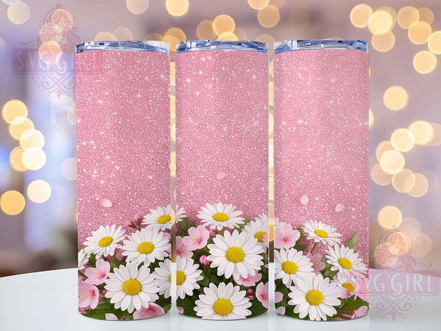 Glitter Floral Daisy Tumbler, Seamless Flower Tumbler, Pink Glitter 20oz Wrap, Sublimation Design, Glitter Lover Gift, Whimsical Daisy Wrap, Elegant Floral Tumbler Sublimation SvggirlplusArt 