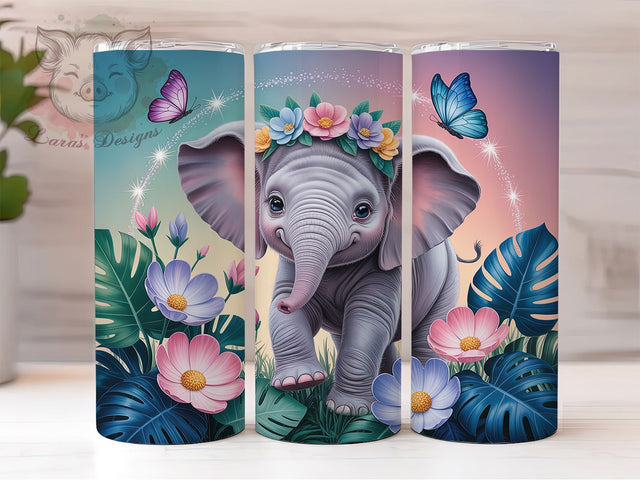 Glitter Floral Elephant Tumbler, Glitter Elephant Tumbler, 20oz Tumbler Wrap, Sublimation Design, Animal Lover Gift, Sparkly Elephant Wrap, Nature Inspired Tumbler Sublimation Lara' s Designs 