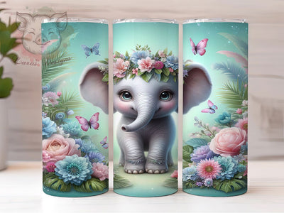 Glitter Floral Elephant Tumbler, Glitter Elephant Tumbler, 20oz Tumbler Wrap, Sublimation Design, Animal Lover Gift, Sparkly Elephant Wrap, Nature Inspired Tumbler Sublimation Lara' s Designs 