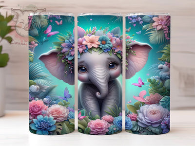 Glitter Floral Elephant Tumbler, Glitter Elephant Tumbler, 20oz Tumbler Wrap, Sublimation Design, Animal Lover Gift, Sparkly Elephant Wrap, Nature Inspired Tumbler Sublimation Lara' s Designs 