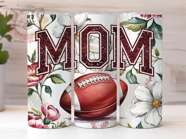 Glitter Floral Football Mom Tumbler, Glitter Floral Tumbler Wrap, 20oz Sublimation PNG, Game Day Mom Tumbler, Sparkle Football Mom Cup, Printable Floral Tumbler, Sports Mom Tumbler Design Sublimation Lara' s Designs 