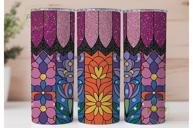 Glitter Floral Mosaic 20oz Tumbler Wrap Sublimation PixelChick 
