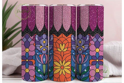 Glitter Floral Mosaic 20oz Tumbler Wrap Sublimation PixelChick 