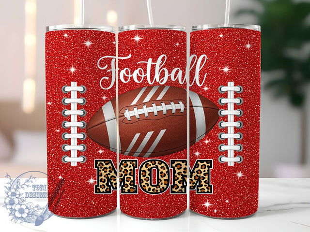 Glitter Football Mom Game Day Tumbler, Glitter Sports Cup, 20Oz Sublimation Wrap, Game Day Mom Drinkware, Sparkle Football Gift, Athletic Mug Design, Proud Sports Mom Tumbler Sublimation ToriDesigns 