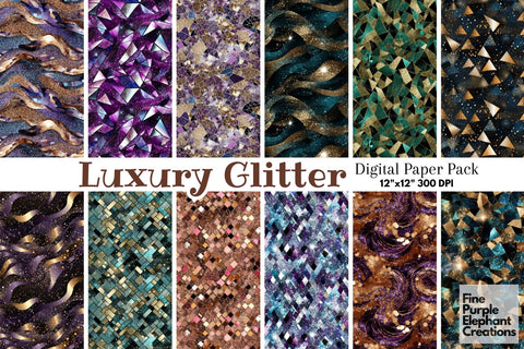Glitter Geometric Metallic Foil Paper Digital Pattern Fine Purple Elephant Creations 