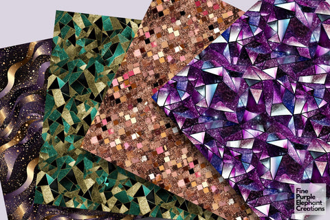 Glitter Geometric Metallic Foil Paper Digital Pattern Fine Purple Elephant Creations 
