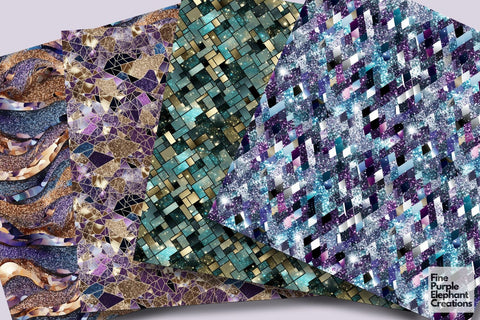 Glitter Geometric Metallic Foil Paper Digital Pattern Fine Purple Elephant Creations 