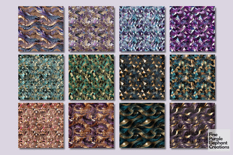 Glitter Geometric Metallic Foil Paper Digital Pattern Fine Purple Elephant Creations 
