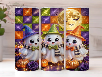 Glitter Ghost Moon Glow 20oz Tumbler, Ghost Motif, Moon Accent, Glitter Theme, Glow Art Design, Whimsical Flair, Sublimation Wrap, 20oz Tumbler Sublimation Lara' s Designs 
