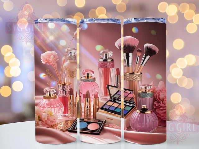 Glitter Glam Makeup Tumbler, Girly Beauty Wrap, Glam Cosmetic Design, Sublimation Cup, 20oz Skinny Tumbler, Sparkly Drinkware, Makeup Lover Style Sublimation SvggirlplusArt 