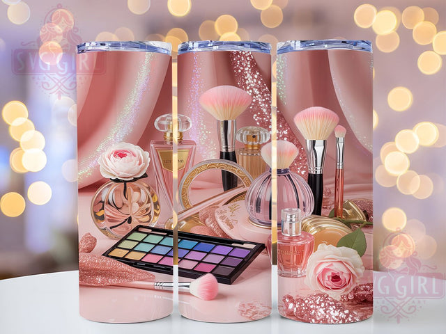 Glitter Glam Makeup Tumbler, Girly Beauty Wrap, Glam Cosmetic Design, Sublimation Cup, 20oz Skinny Tumbler, Sparkly Drinkware, Makeup Lover Style Sublimation SvggirlplusArt 