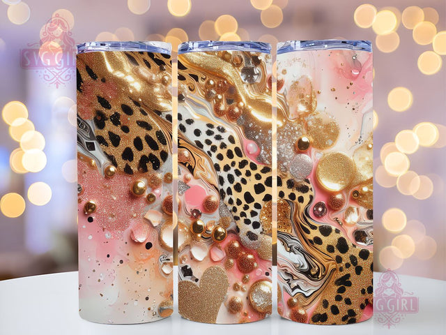 Glitter Gold Pink Leopard 20 oz Skinny Tumbler, Leopard 20 oz Skinny Tumbler Sublimation Design Template Cheetah Leopard Tumbler Wrap, Seamless Leopard Print, PNG Digital Download Sublimation SvggirlplusArt 