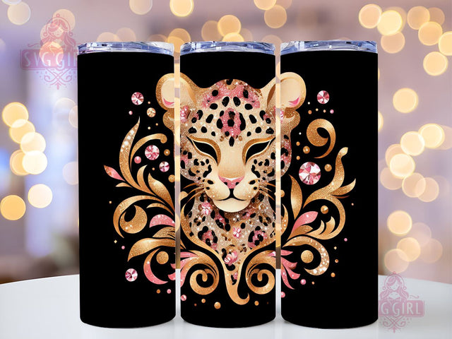 Glitter Gold Pink Leopard 20 oz Skinny Tumbler, Leopard 20 oz Skinny Tumbler Sublimation Design Template Cheetah Leopard Tumbler Wrap, Seamless Leopard Print, PNG Digital Download Sublimation SvggirlplusArt 