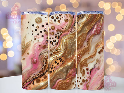Glitter Gold Pink Leopard 20 oz Tumbler Skinny, Glitter Gold Pink Leopard Sublimation Design Template for Straight and Warped Tumblers PNG Sublimation SvggirlplusArt 