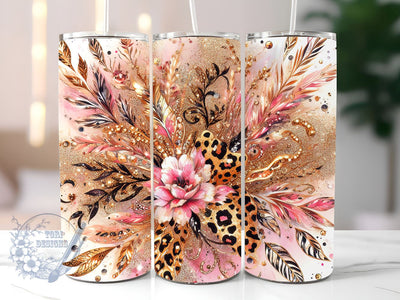 Glitter Gold Pink Leopard Tumbler 20 oz Tumbler Skinny, glitter drinkware, gold drinkware, pink drinkware, leopard drinkware, gift tumbler, fashion tumbler, luxury tumbler Sublimation ToriDesigns 