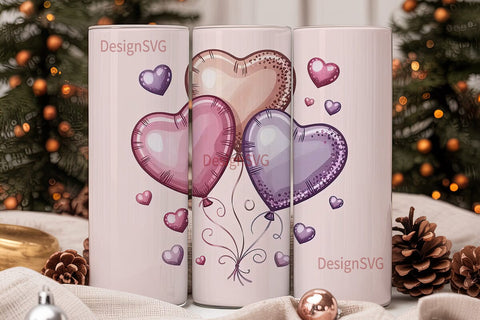 Glitter Heart Balloons 20oz Tumbler Wrap Sublimation DesignSVG 