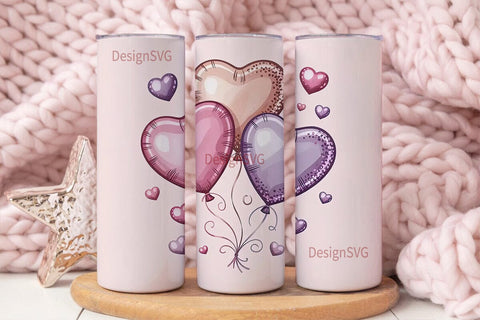 Glitter Heart Balloons 20oz Tumbler Wrap Sublimation DesignSVG 