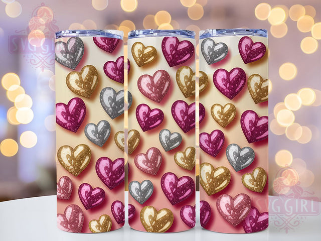 Glitter Heart Valentine Tumbler, Seamless Pattern, Valentine's Day, Sublimation Art, 20oz Tumbler, Romantic Theme, Love Style Sublimation SvggirlplusArt 